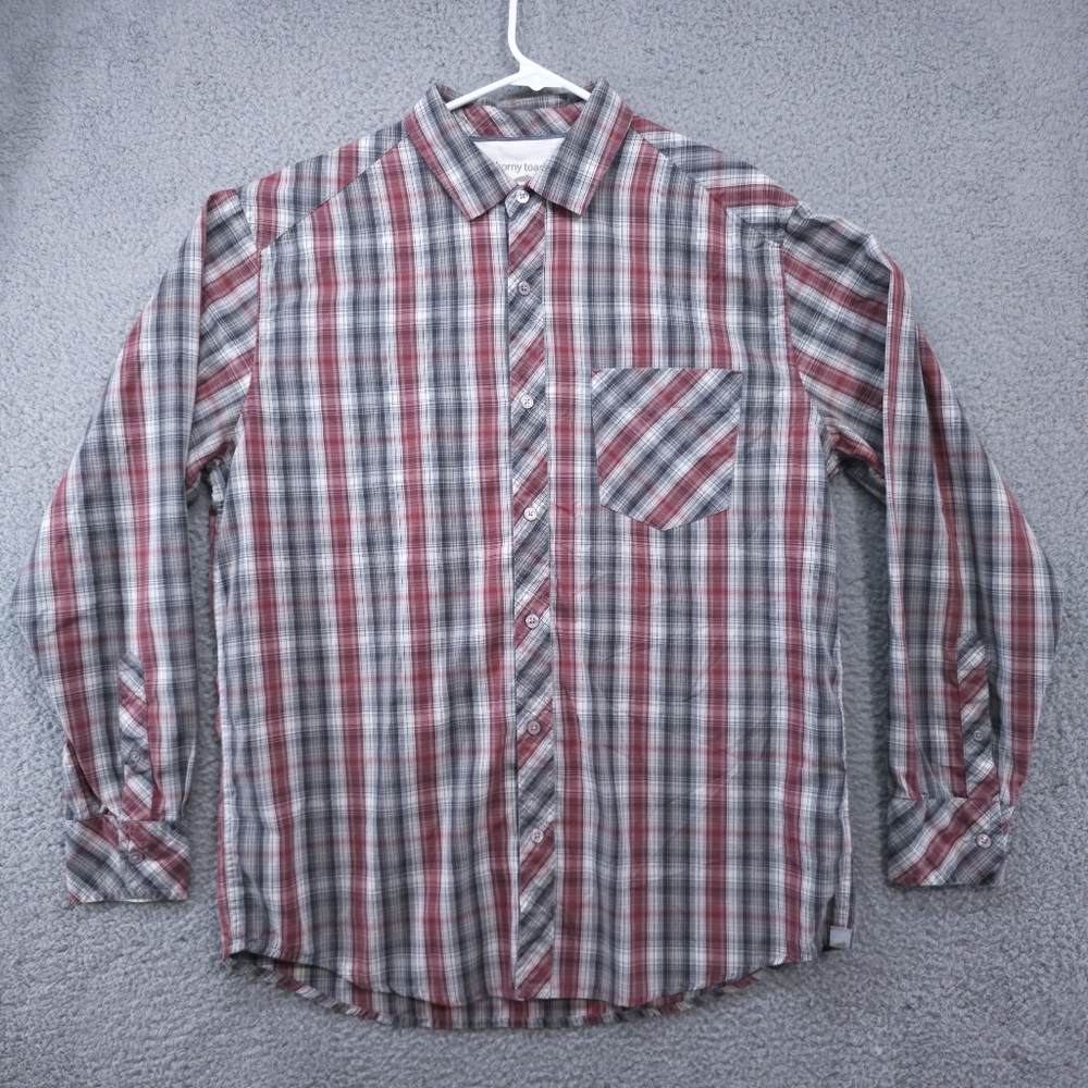 Horny Toad Shirt Adult Large Red Plaid Long Sleeve Button Up Front Pocket Mens